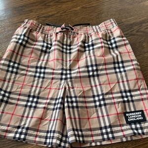 Burberry Men's Beige and Black Plaid Athletic Shorts